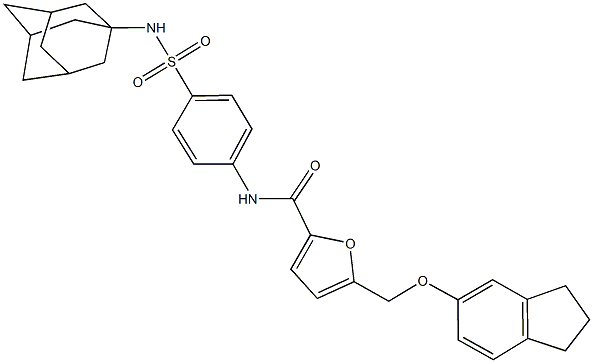 N-{4-[(1-adamantylamino)sulfonyl]phenyl}-5-[(2,3-dihydro-1H-inden-5-yloxy)methyl]-2-furamide 结构式