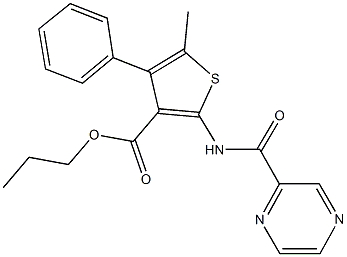 propyl 5-methyl-4-phenyl-2-[(2-pyrazinylcarbonyl)amino]-3-thiophenecarboxylate 结构式