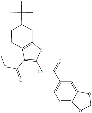 methyl 2-[(1,3-benzodioxol-5-ylcarbonyl)amino]-6-tert-butyl-4,5,6,7-tetrahydro-1-benzothiophene-3-carboxylate 结构式