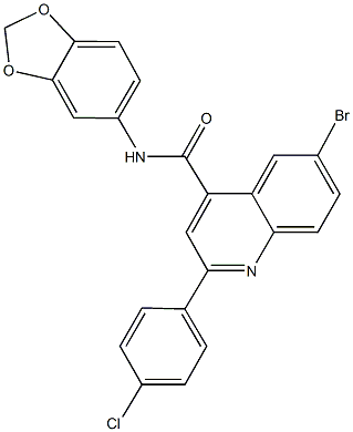 N-(1,3-benzodioxol-5-yl)-6-bromo-2-(4-chlorophenyl)-4-quinolinecarboxamide 结构式