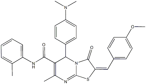 5-[4-(dimethylamino)phenyl]-2-(4-methoxybenzylidene)-7-methyl-N-(2-methylphenyl)-3-oxo-2,3-dihydro-5H-[1,3]thiazolo[3,2-a]pyrimidine-6-carboxamide 结构式