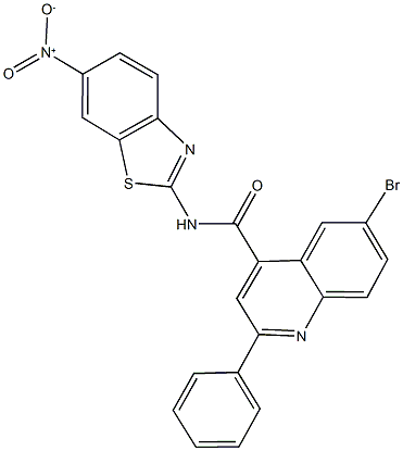 6-bromo-N-{6-nitro-1,3-benzothiazol-2-yl}-2-phenyl-4-quinolinecarboxamide 结构式