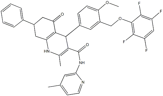 4-{4-methoxy-3-[(2,3,5,6-tetrafluorophenoxy)methyl]phenyl}-2-methyl-N-(4-methyl-2-pyridinyl)-5-oxo-7-phenyl-1,4,5,6,7,8-hexahydro-3-quinolinecarboxamide 结构式