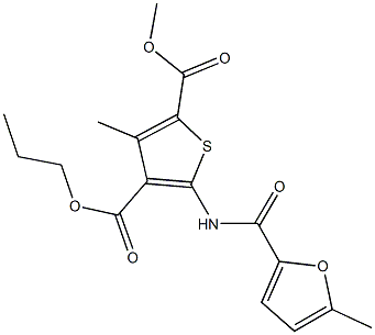 2-methyl 4-propyl 3-methyl-5-[(5-methyl-2-furoyl)amino]-2,4-thiophenedicarboxylate 结构式