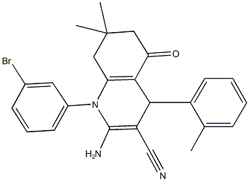 2-amino-1-(3-bromophenyl)-7,7-dimethyl-4-(2-methylphenyl)-5-oxo-1,4,5,6,7,8-hexahydro-3-quinolinecarbonitrile 结构式