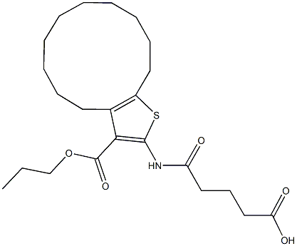 5-oxo-5-{[3-(propoxycarbonyl)-4,5,6,7,8,9,10,11,12,13-decahydrocyclododeca[b]thien-2-yl]amino}pentanoic acid 结构式