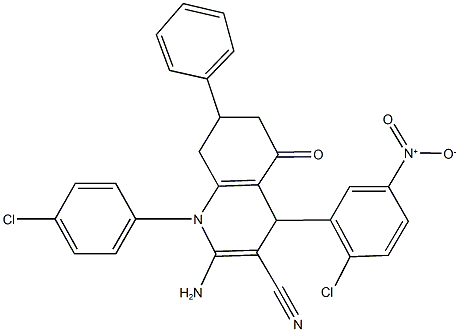 2-amino-4-{2-chloro-5-nitrophenyl}-1-(4-chlorophenyl)-5-oxo-7-phenyl-1,4,5,6,7,8-hexahydro-3-quinolinecarbonitrile 结构式