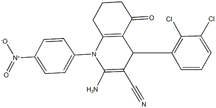2-amino-4-(2,3-dichlorophenyl)-1-{4-nitrophenyl}-5-oxo-1,4,5,6,7,8-hexahydro-3-quinolinecarbonitrile 结构式