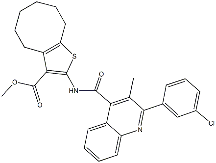 methyl 2-({[2-(3-chlorophenyl)-3-methyl-4-quinolinyl]carbonyl}amino)-4,5,6,7,8,9-hexahydrocycloocta[b]thiophene-3-carboxylate 结构式