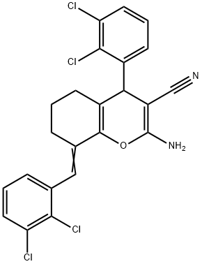 2-amino-8-(2,3-dichlorobenzylidene)-4-(2,3-dichlorophenyl)-5,6,7,8-tetrahydro-4H-chromene-3-carbonitrile 结构式