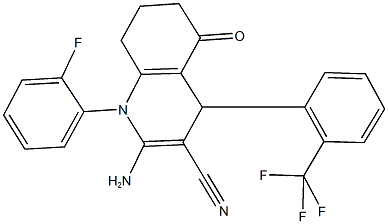 2-amino-1-(2-fluorophenyl)-5-oxo-4-[2-(trifluoromethyl)phenyl]-1,4,5,6,7,8-hexahydro-3-quinolinecarbonitrile 结构式