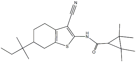 N-(3-cyano-6-tert-pentyl-4,5,6,7-tetrahydro-1-benzothien-2-yl)-2,2,3,3-tetramethylcyclopropanecarboxamide 结构式