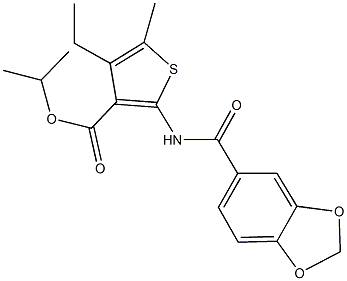 isopropyl 2-[(1,3-benzodioxol-5-ylcarbonyl)amino]-4-ethyl-5-methyl-3-thiophenecarboxylate 结构式