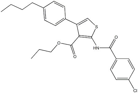 propyl 4-(4-butylphenyl)-2-[(4-chlorobenzoyl)amino]-3-thiophenecarboxylate 结构式