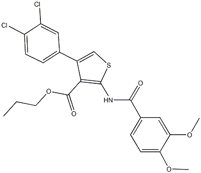 propyl 4-(3,4-dichlorophenyl)-2-[(3,4-dimethoxybenzoyl)amino]-3-thiophenecarboxylate 结构式