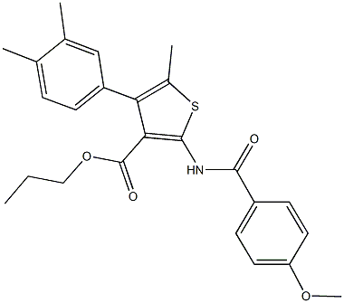 propyl 4-(3,4-dimethylphenyl)-2-[(4-methoxybenzoyl)amino]-5-methyl-3-thiophenecarboxylate 结构式