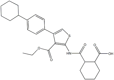 2-({[4-(4-cyclohexylphenyl)-3-(ethoxycarbonyl)-2-thienyl]amino}carbonyl)cyclohexanecarboxylic acid 结构式