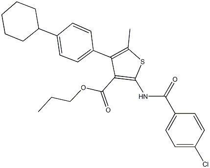 propyl 2-[(4-chlorobenzoyl)amino]-4-(4-cyclohexylphenyl)-5-methyl-3-thiophenecarboxylate 结构式