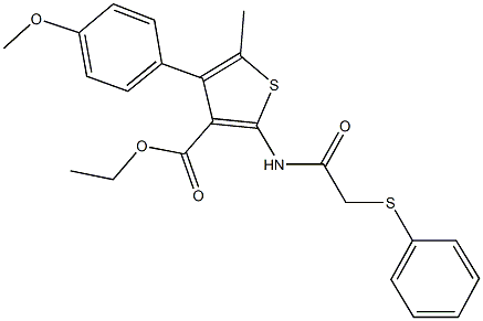 ethyl 4-(4-methoxyphenyl)-5-methyl-2-{[(phenylsulfanyl)acetyl]amino}-3-thiophenecarboxylate 结构式