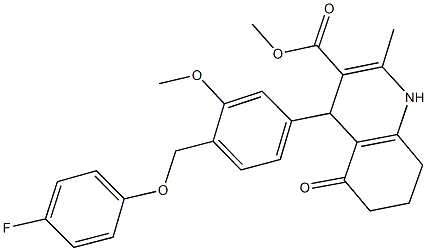 methyl 4-{4-[(4-fluorophenoxy)methyl]-3-methoxyphenyl}-2-methyl-5-oxo-1,4,5,6,7,8-hexahydro-3-quinolinecarboxylate 结构式