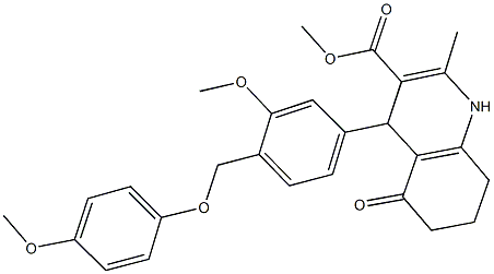 methyl 4-{3-methoxy-4-[(4-methoxyphenoxy)methyl]phenyl}-2-methyl-5-oxo-1,4,5,6,7,8-hexahydro-3-quinolinecarboxylate 结构式