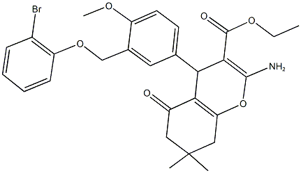 ethyl 2-amino-4-{3-[(2-bromophenoxy)methyl]-4-methoxyphenyl}-7,7-dimethyl-5-oxo-5,6,7,8-tetrahydro-4H-chromene-3-carboxylate 结构式