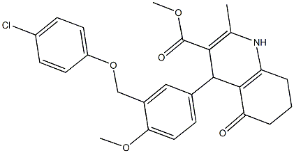 methyl 4-{3-[(4-chlorophenoxy)methyl]-4-methoxyphenyl}-2-methyl-5-oxo-1,4,5,6,7,8-hexahydro-3-quinolinecarboxylate 结构式