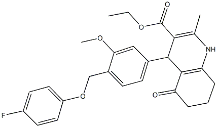 ethyl 4-{4-[(4-fluorophenoxy)methyl]-3-methoxyphenyl}-2-methyl-5-oxo-1,4,5,6,7,8-hexahydro-3-quinolinecarboxylate 结构式