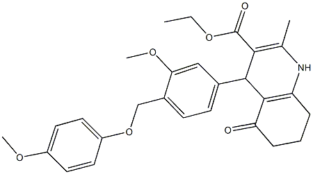 ethyl 4-{3-methoxy-4-[(4-methoxyphenoxy)methyl]phenyl}-2-methyl-5-oxo-1,4,5,6,7,8-hexahydro-3-quinolinecarboxylate 结构式