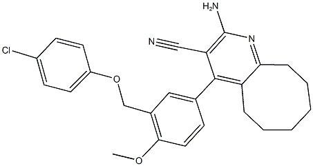 2-amino-4-{3-[(4-chlorophenoxy)methyl]-4-methoxyphenyl}-5,6,7,8,9,10-hexahydrocycloocta[b]pyridine-3-carbonitrile 结构式