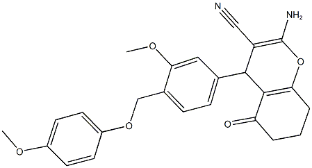 2-amino-4-{3-methoxy-4-[(4-methoxyphenoxy)methyl]phenyl}-5-oxo-5,6,7,8-tetrahydro-4H-chromene-3-carbonitrile 结构式