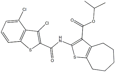 isopropyl 2-{[(3,4-dichloro-1-benzothien-2-yl)carbonyl]amino}-5,6,7,8-tetrahydro-4H-cyclohepta[b]thiophene-3-carboxylate 结构式