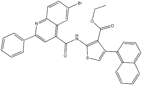 ethyl 2-{[(6-bromo-2-phenyl-4-quinolinyl)carbonyl]amino}-4-(1-naphthyl)-3-thiophenecarboxylate 结构式