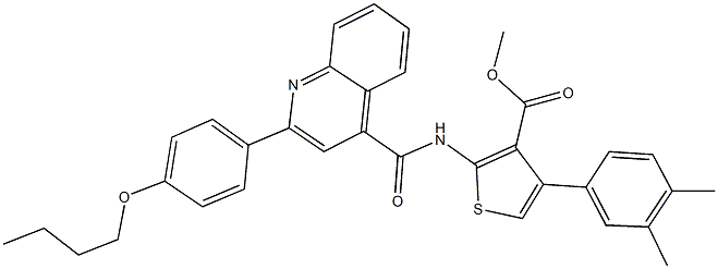 methyl 2-({[2-(4-butoxyphenyl)-4-quinolinyl]carbonyl}amino)-4-(3,4-dimethylphenyl)-3-thiophenecarboxylate 结构式