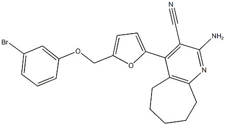 2-amino-4-{5-[(3-bromophenoxy)methyl]-2-furyl}-6,7,8,9-tetrahydro-5H-cyclohepta[b]pyridine-3-carbonitrile 结构式