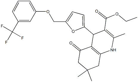 ethyl 2,7,7-trimethyl-5-oxo-4-(5-{[3-(trifluoromethyl)phenoxy]methyl}-2-furyl)-1,4,5,6,7,8-hexahydro-3-quinolinecarboxylate 结构式