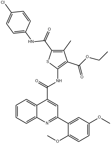 ethyl 5-[(4-chloroanilino)carbonyl]-2-({[2-(2,5-dimethoxyphenyl)-4-quinolinyl]carbonyl}amino)-4-methyl-3-thiophenecarboxylate 结构式