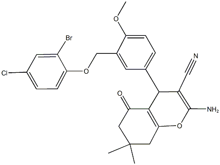 2-amino-4-{3-[(2-bromo-4-chlorophenoxy)methyl]-4-methoxyphenyl}-7,7-dimethyl-5-oxo-5,6,7,8-tetrahydro-4H-chromene-3-carbonitrile 结构式