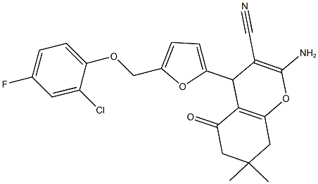2-amino-4-{5-[(2-chloro-4-fluorophenoxy)methyl]-2-furyl}-7,7-dimethyl-5-oxo-5,6,7,8-tetrahydro-4H-chromene-3-carbonitrile 结构式
