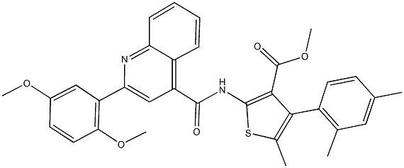 methyl 2-({[2-(2,5-dimethoxyphenyl)-4-quinolinyl]carbonyl}amino)-4-(2,4-dimethylphenyl)-5-methyl-3-thiophenecarboxylate 结构式