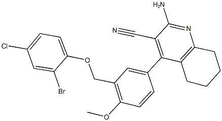 2-amino-4-{3-[(2-bromo-4-chlorophenoxy)methyl]-4-methoxyphenyl}-5,6,7,8-tetrahydro-3-quinolinecarbonitrile 结构式