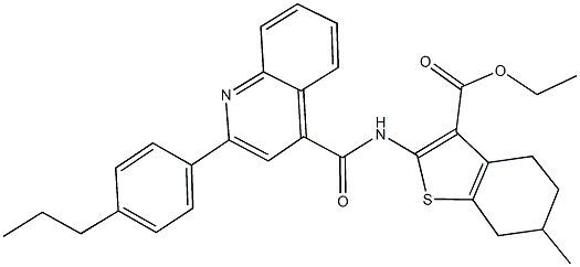 ethyl 6-methyl-2-({[2-(4-propylphenyl)-4-quinolinyl]carbonyl}amino)-4,5,6,7-tetrahydro-1-benzothiophene-3-carboxylate 结构式