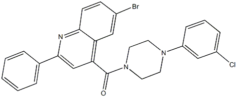 6-bromo-4-{[4-(3-chlorophenyl)-1-piperazinyl]carbonyl}-2-phenylquinoline 结构式