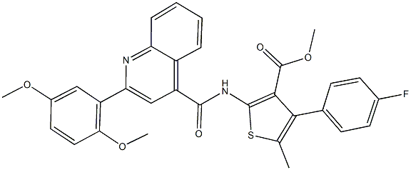 methyl 2-({[2-(2,5-dimethoxyphenyl)-4-quinolinyl]carbonyl}amino)-4-(4-fluorophenyl)-5-methyl-3-thiophenecarboxylate 结构式