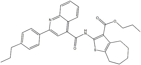 propyl 2-({[2-(4-propylphenyl)-4-quinolinyl]carbonyl}amino)-5,6,7,8-tetrahydro-4H-cyclohepta[b]thiophene-3-carboxylate 结构式