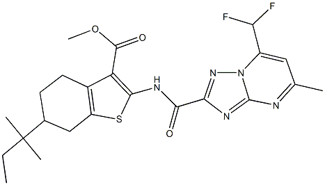 methyl 2-({[7-(difluoromethyl)-5-methyl[1,2,4]triazolo[1,5-a]pyrimidin-2-yl]carbonyl}amino)-6-tert-pentyl-4,5,6,7-tetrahydro-1-benzothiophene-3-carboxylate 结构式