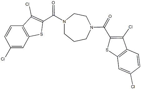 1,4-bis[(3,6-dichloro-1-benzothien-2-yl)carbonyl]-1,4-diazepane 结构式