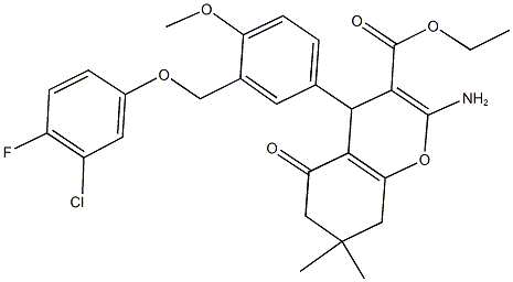 ethyl 2-amino-4-{3-[(3-chloro-4-fluorophenoxy)methyl]-4-methoxyphenyl}-7,7-dimethyl-5-oxo-5,6,7,8-tetrahydro-4H-chromene-3-carboxylate 结构式