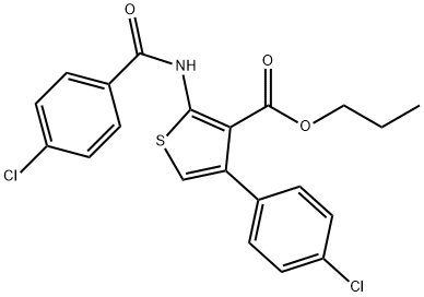 propyl 2-[(4-chlorobenzoyl)amino]-4-(4-chlorophenyl)-3-thiophenecarboxylate 结构式