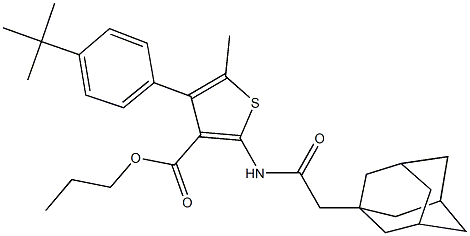 propyl 2-[(1-adamantylacetyl)amino]-4-(4-tert-butylphenyl)-5-methyl-3-thiophenecarboxylate 结构式